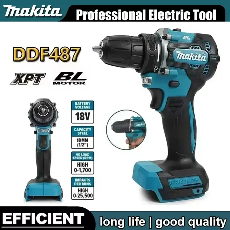 

Бесщеточная электродрель Makita DDF487 18В, подходит для ударной дрели с пятью патронами для декоративно-отделочных работ, использует аккумулятор Makita 18В.