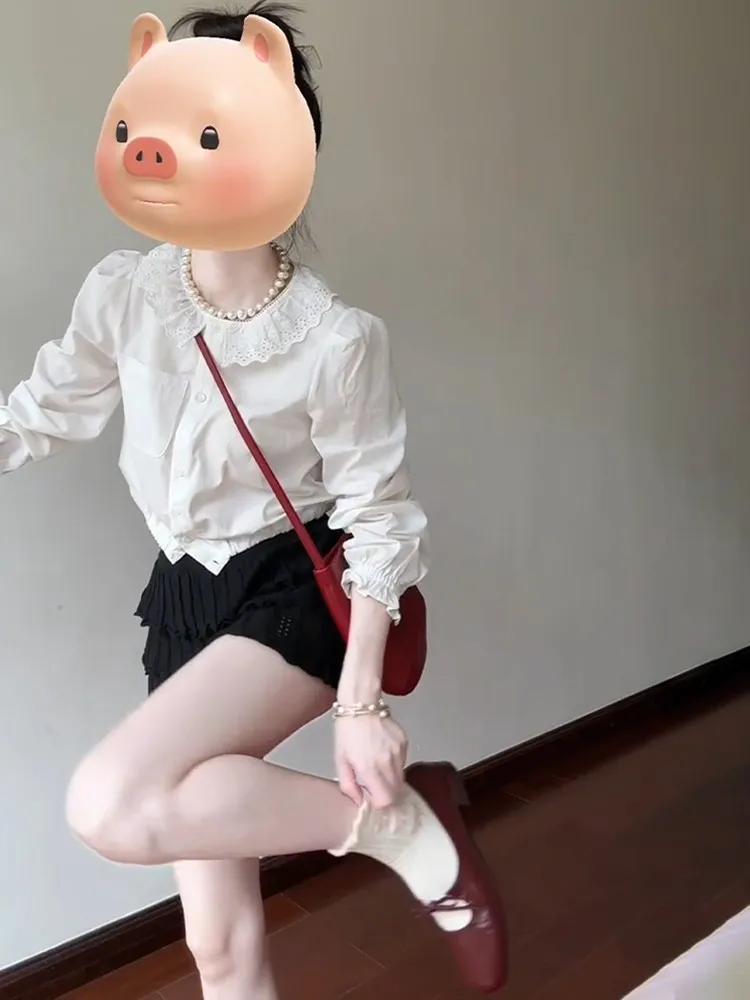 

Элегантная белая рубашка с рюшами на воротнике, женская модная стильная блузка, легкая роскошная блузка для весны и осени, не стареющая со временем.