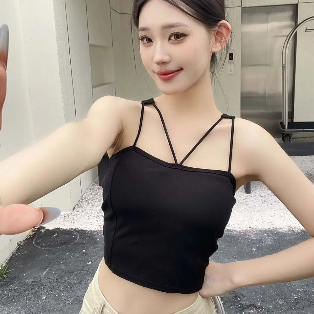 

Модная Y-образная однотонная майка для женщин, однотонный эластичный укороченный топ без рукавов, пляжная одежда, уличная тонкая майка для девочек