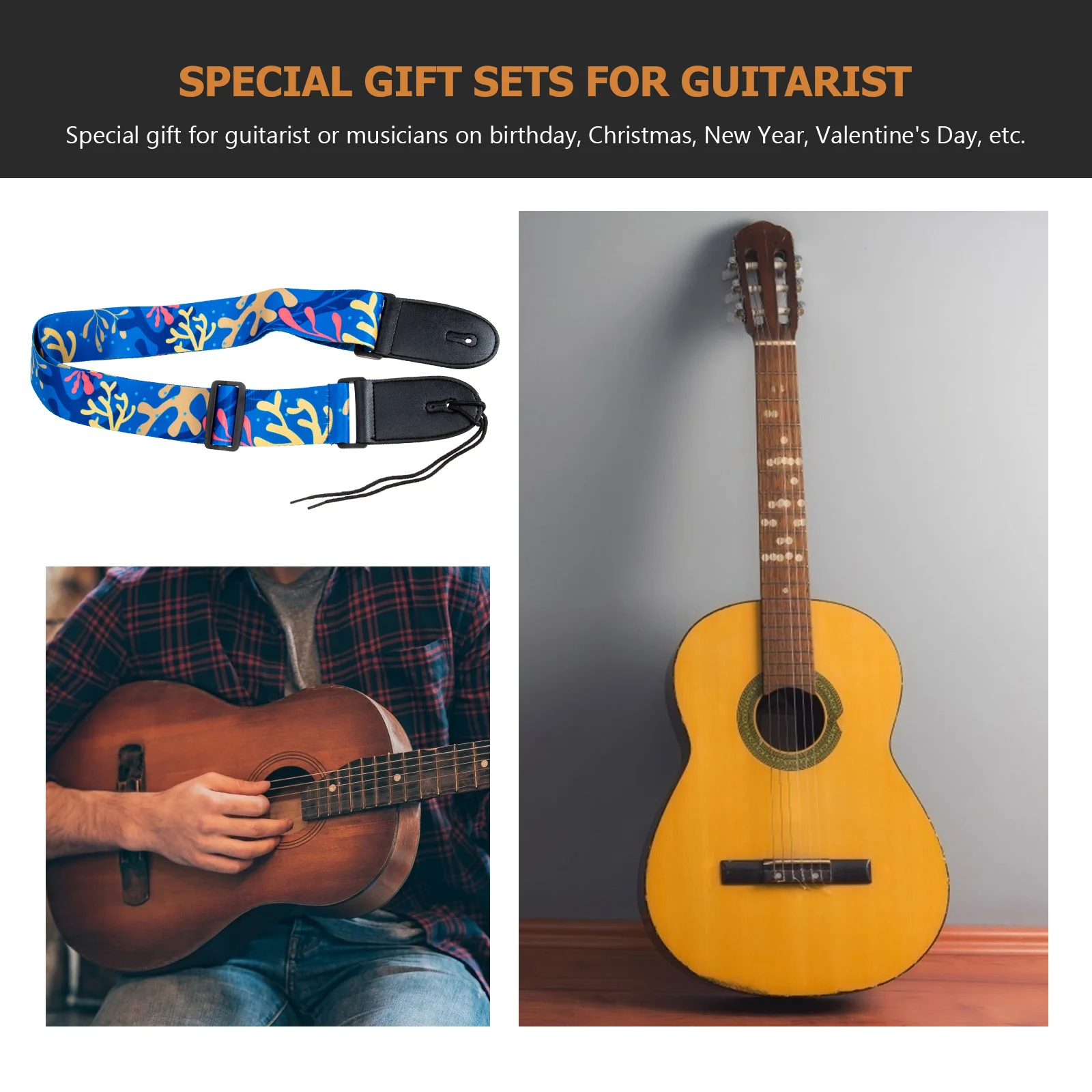 

Guitar Strap Washable Delicate Adjustable Decorative Belt Fabric Long Term Use Water Resistant Guitar Shoulder Strap