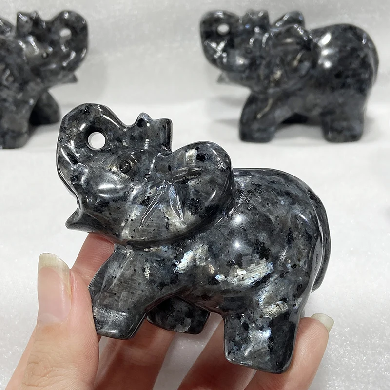 Elephant Carving Animals Stone, Crystal Energy Gemstone Crafts, Small Decoration, Home Decor, Christmas Gifts, Larvikite, 1Pc