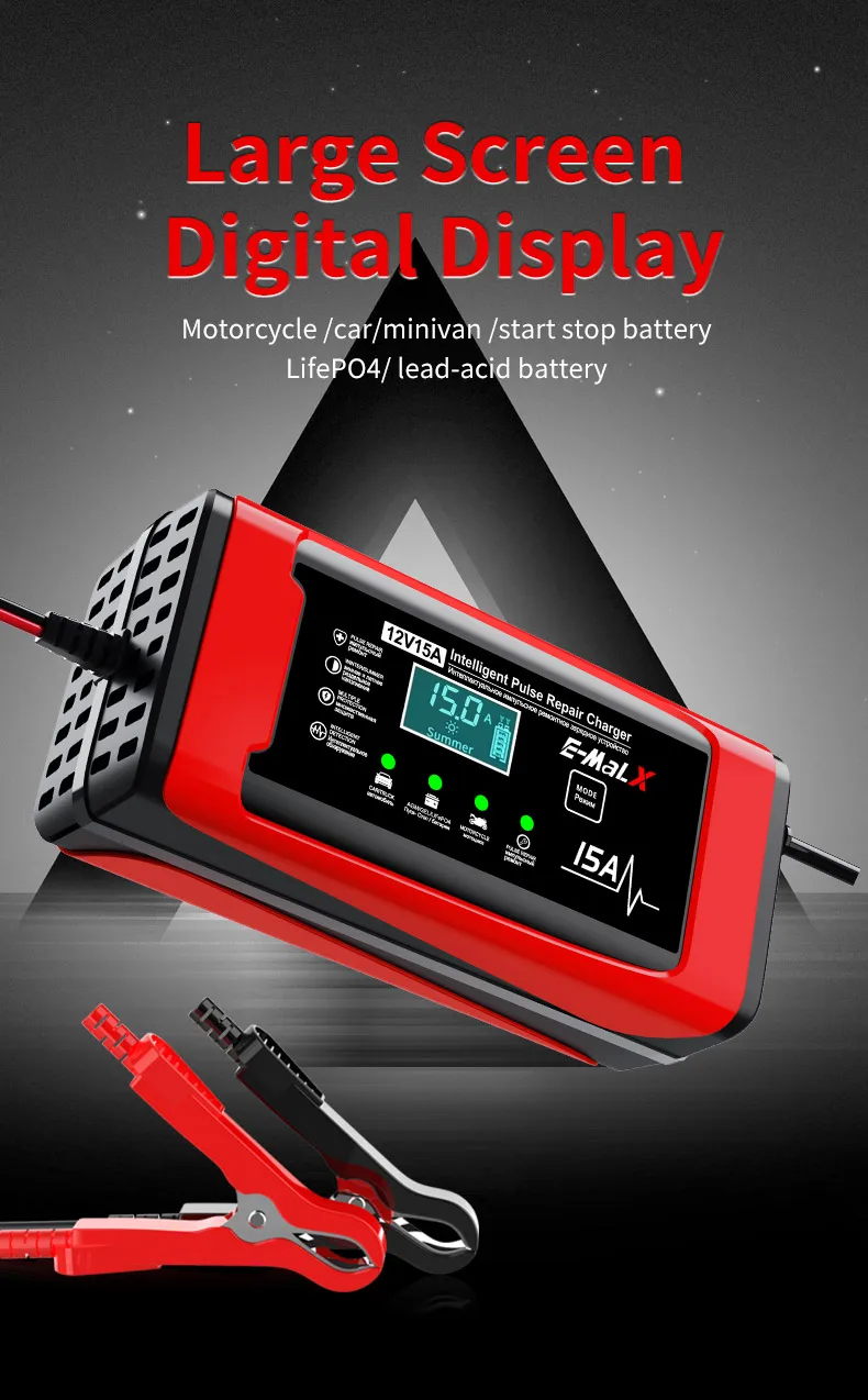 12V 15A 8A Auto- und Motorrad-Smart-Batterieladegerät für Lifepo4 Blei-Säure AGM Digital-Touchscreen Lithium-Eisenphosphat-Ladegerät – Detail 37