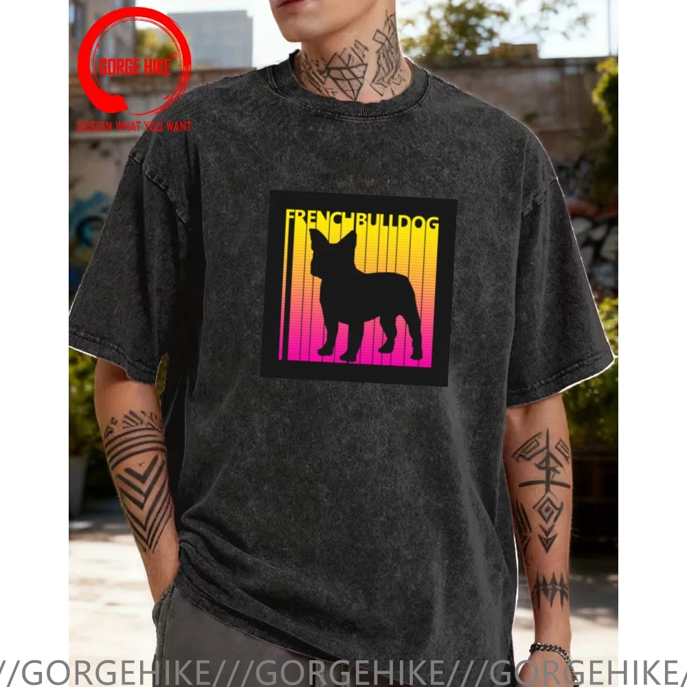 Vintage Washed Cotton T-Shirt Funny Designer Vintage 1970s French Bulldog Dog Owner Gift T Shirt Men Fashion Trendy Casual Cloth