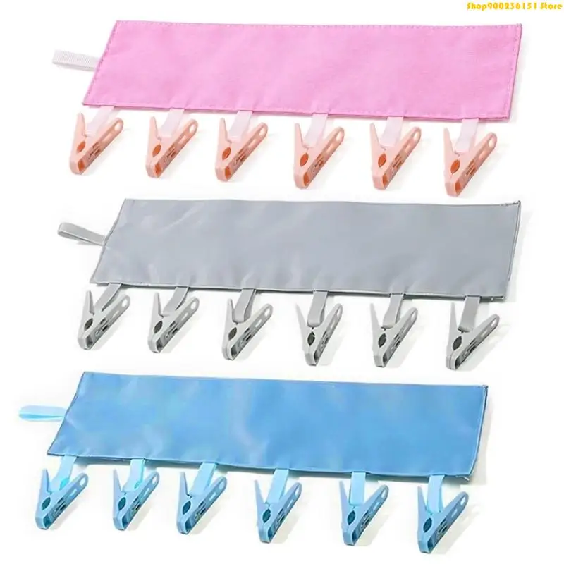 G92C Rod Hanging Laundry Hanger for Travel Use, Folding Fabric Covered Frame with 6 Hanging Grips for Small Garments Daily