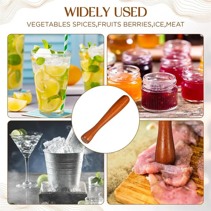 SEWS-3 Pieces Wooden Muddler For Cocktails 7.7Inch Long Mojito Muddler Bar Wood Ice Crusher