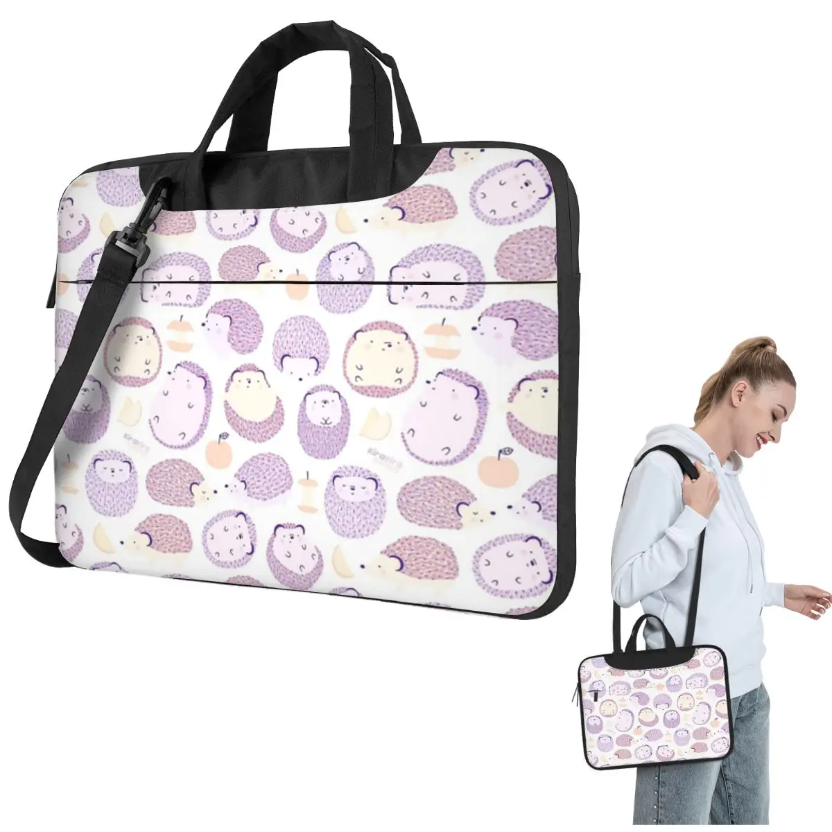 

Happy Hedgies Kawaii Hedgehog Doodle Crossbody Laptop Bag Case Computer Bag Resistant Protective Notebook Pouch for Macbook Pro