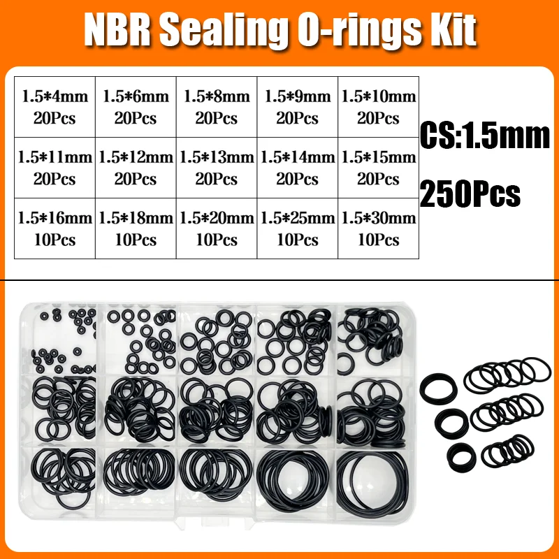 2840p O-Ring-Dichtungsscheibe Schwarz NBR O-Ring Wasserhahn Auto Sanitärdichtung Ölbeständig Hochtemperatur CS 1,0-3,1 mm Oring Kit – Detail 6