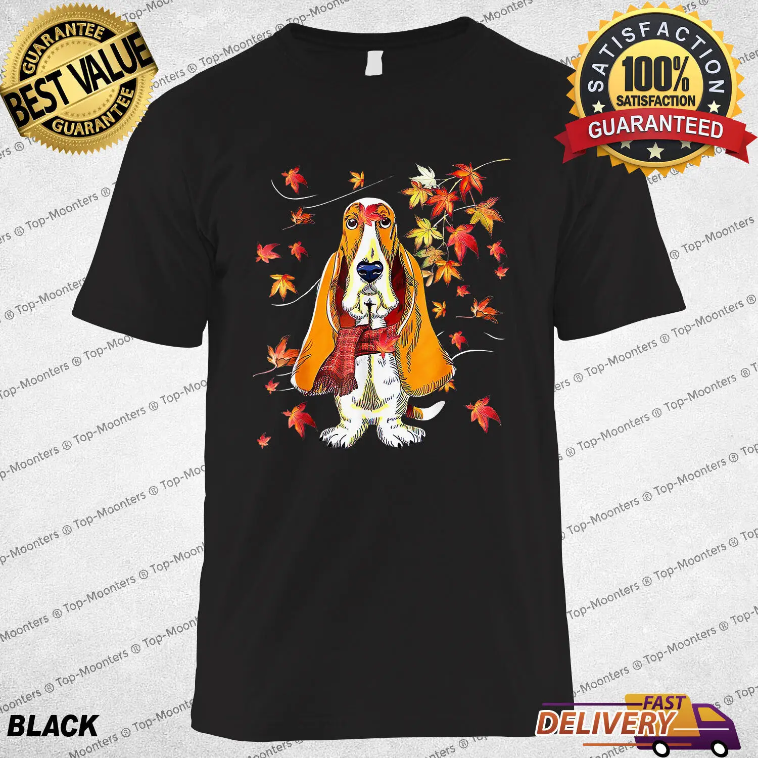 Funny Maple Dog Leaf Fall Design for Autumn Basset Hound Lover T-Shirt Gift