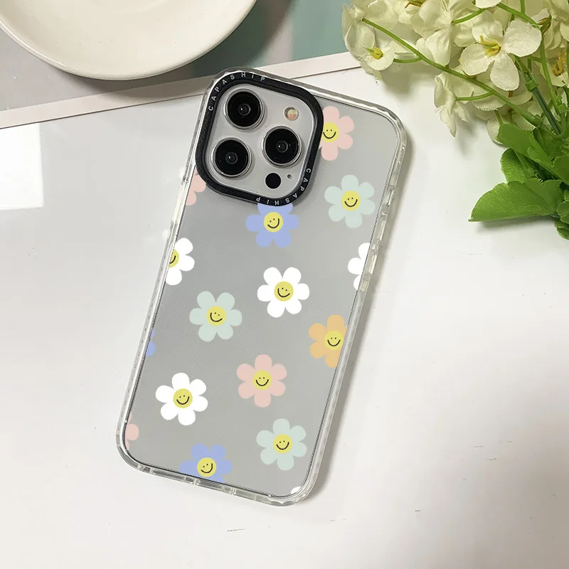 Ins Smile Flower Case For Iphone 11 14 15 Pro Max Clear Silicone Soft Funda 12 13 Pro 7 8 Plus X XR XS Shockproof Bumper Cover