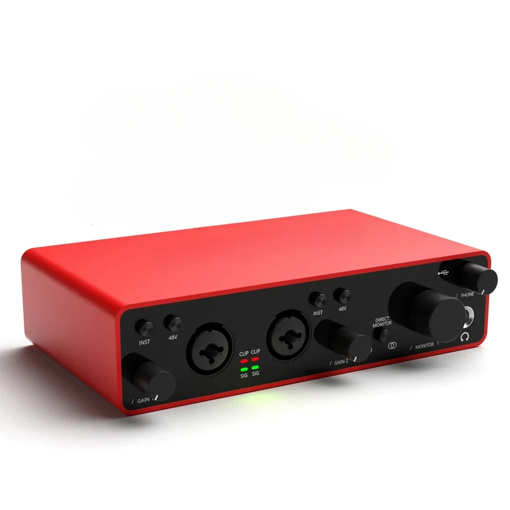 High Quality Support 48V Phantom Power Microphone Studio Sound Card Price Usb M Audio Interface