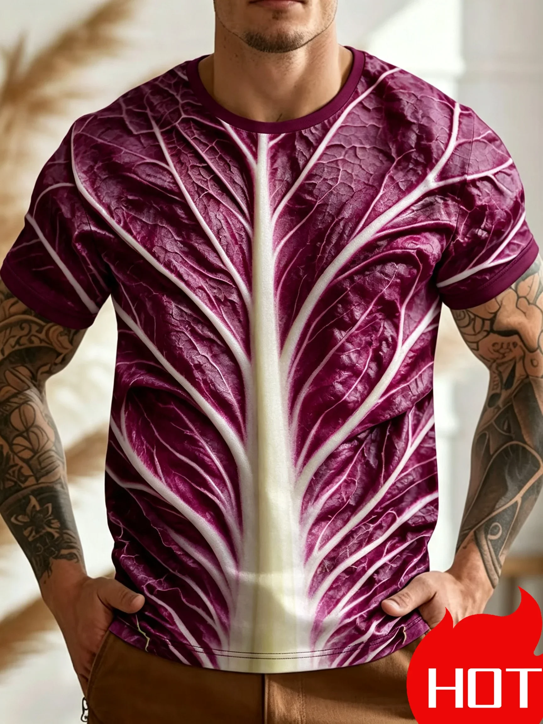 Men's Yellow Corn Korean Lettuce T-Shirt 3D Printed Short Sleeve Vegetable Fruit Breathable Round Sleeve Casual T Shirt for Man