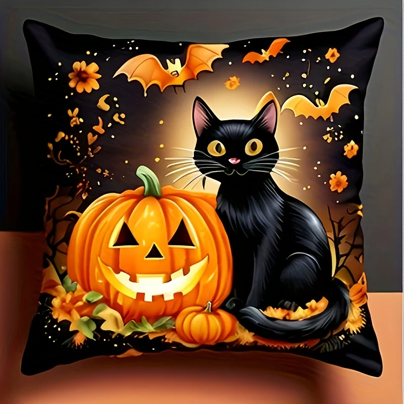 4 Pcs Halloween Pillow Covers, Double‑Sided Printed Harvest Festival Cushion Cases, Sofa Home Colorful Decor, No Pillow Insert