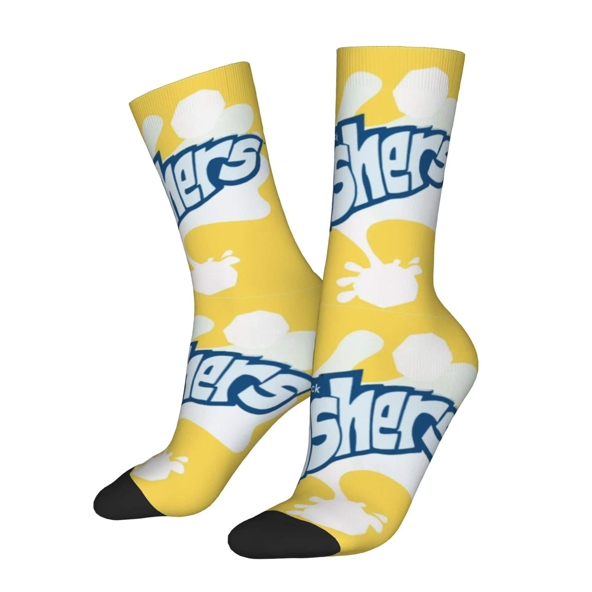 1 Pair Funny Sock Gushers Yellow (2) Vintage Seamless Pattern Printed Men Crew Socks Novelty Men's Socks