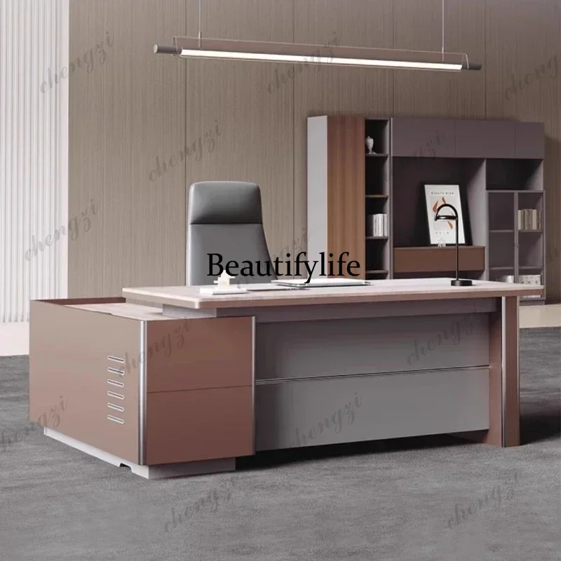 Office Desk Luxury Executive President Manager Computer Desk Room Desks Gaming Table Filing Cabinets Storage Locker Furniture
