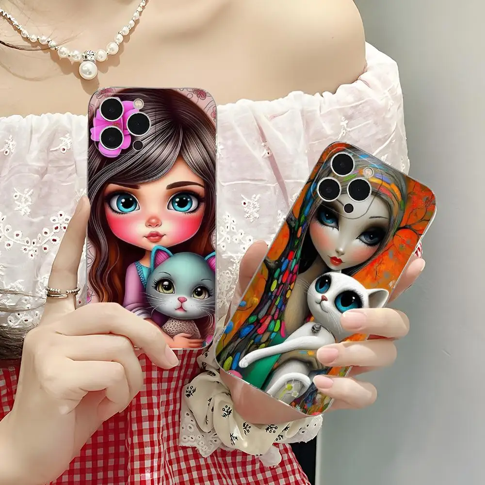 حافظة هاتف فني على شكل قطة لهاتف آيفون 16 15 14 13 12 11 X XR XS 8 6 Pro Max Plus غطاء حماية صغير بلون واضح جميل #2