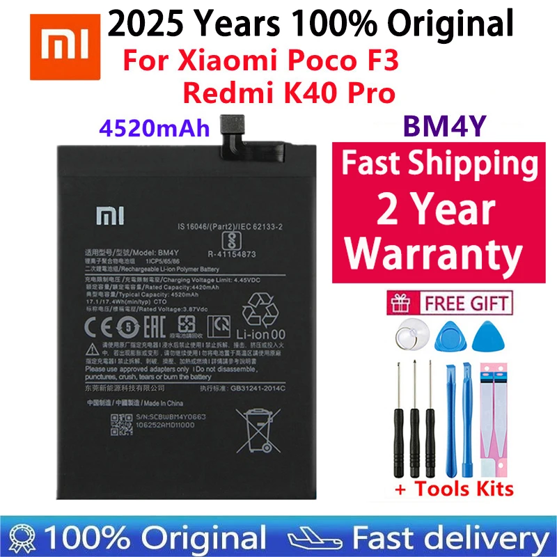 2025 Years 100% Original New High Quality 4520mAh BM4Y Battery For Xiaomi Poco F3 Redmi K40 Pro K40 Pro Batteries Bateria+ Tools