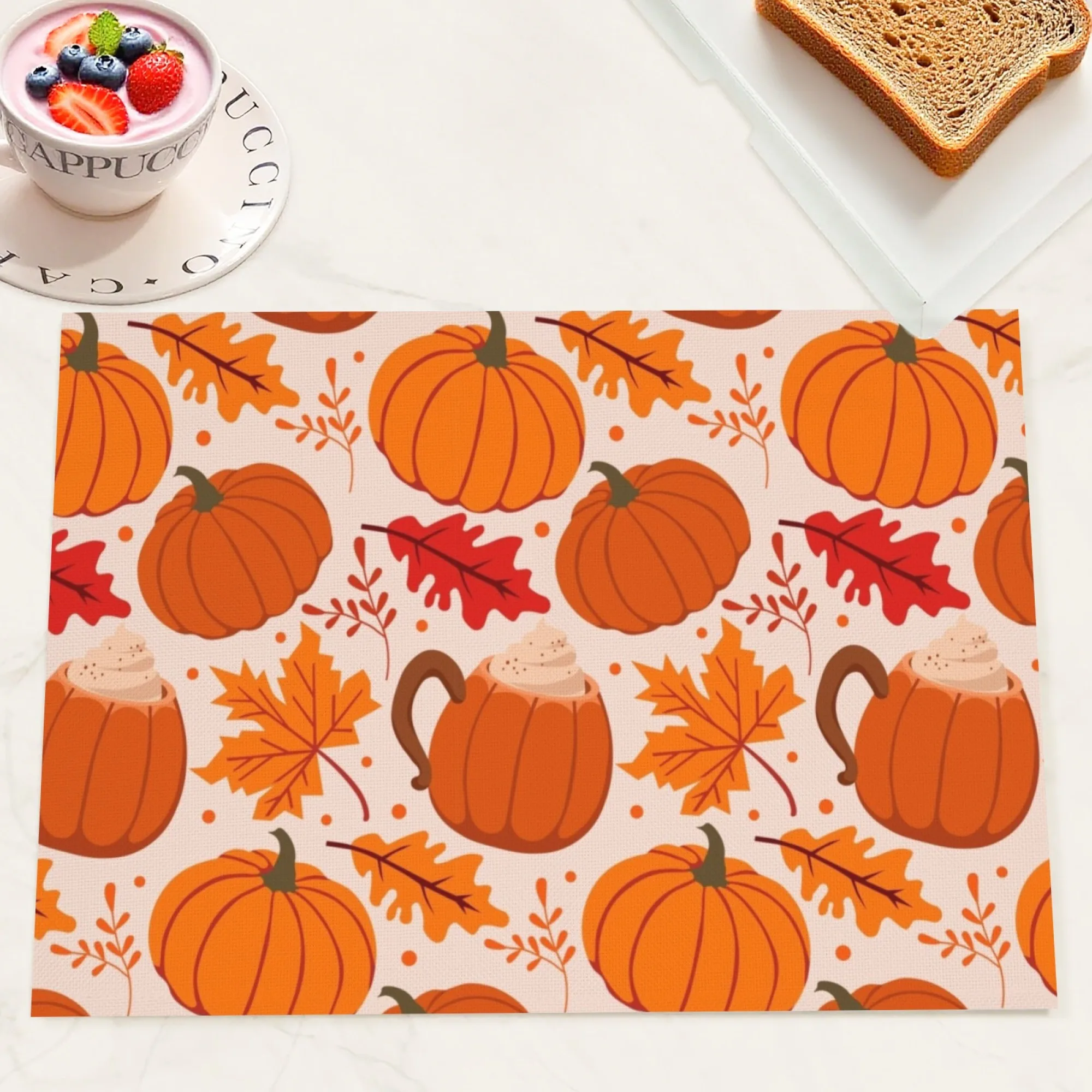 4 Stück Thanksgiving Halloween Polyester Herbst Kürbis & Herbstblätter Tischsets Rutschfeste Tischsets für Küchentisch Home Decor