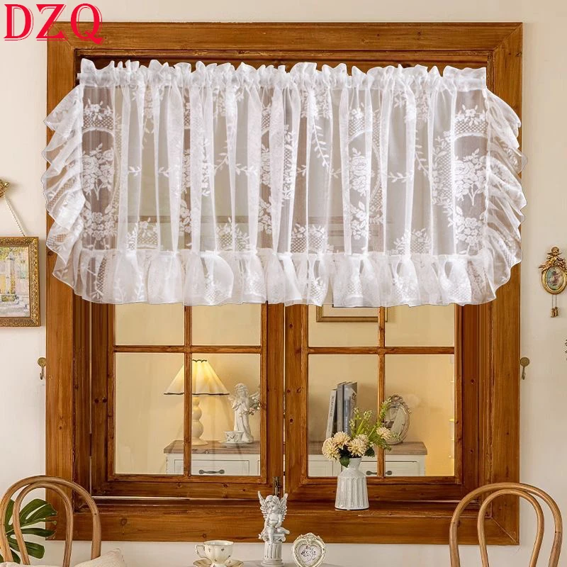 

French White Ruffled Elegant Short Curtains Living Room Japanese Sweet LACE Half Curtain Cloth for Kitchen #A616