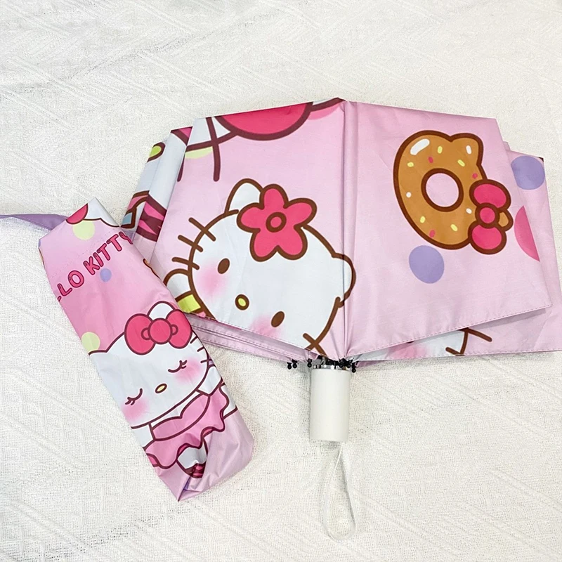 Lovely Hello Kitty Umbrella Girl Heart Sanrio Kawaii Anime Automatic Sunshade Vinyl Sunblock Umbrella Cartoon Cute Gift for Kids