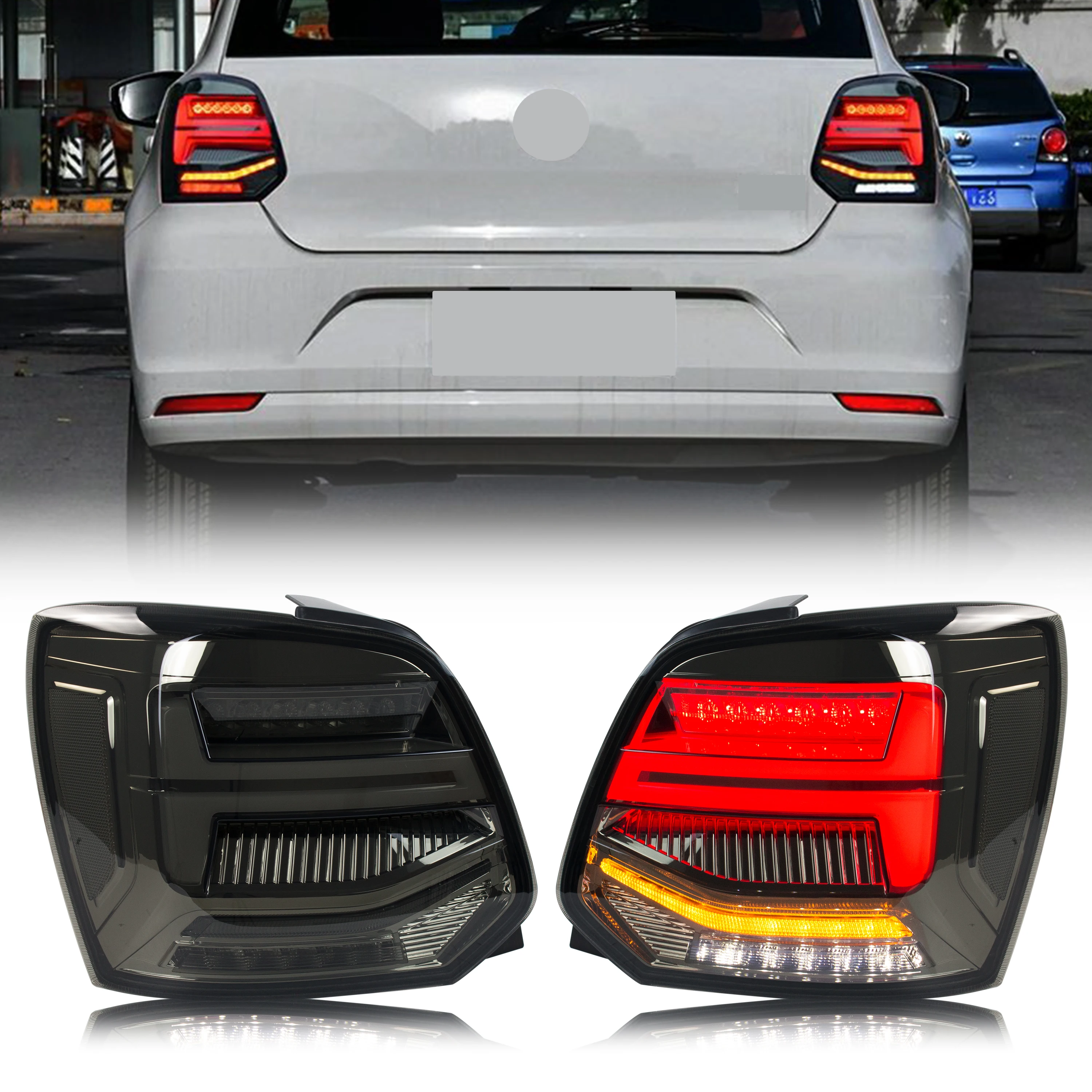 Światła tylne LED do Volkswagen VW Polo 6R 6C Gti 2011-2021 Dynamiczna animacja Sekwencyjne tylne lampy kierunkowskazów