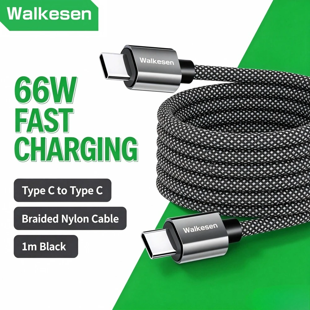 Walkesen 66W USB Type C To USB C Fast Charging Cable PD QC3.0 Quick Charging Data Sync Cable For iPhone Xiaomi 17 Samsung Huawei