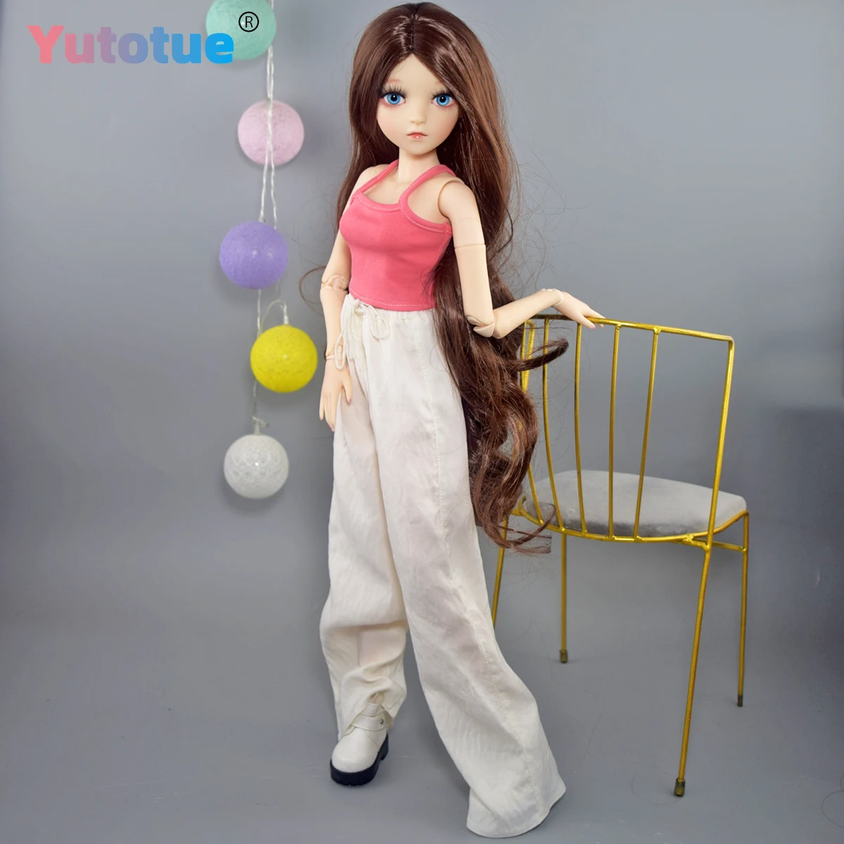 YUTOTUE 60cm Height Fashion Girl Doll Brown Curly Wig Clothes Shoes Removable Large BJD Doll Toy
