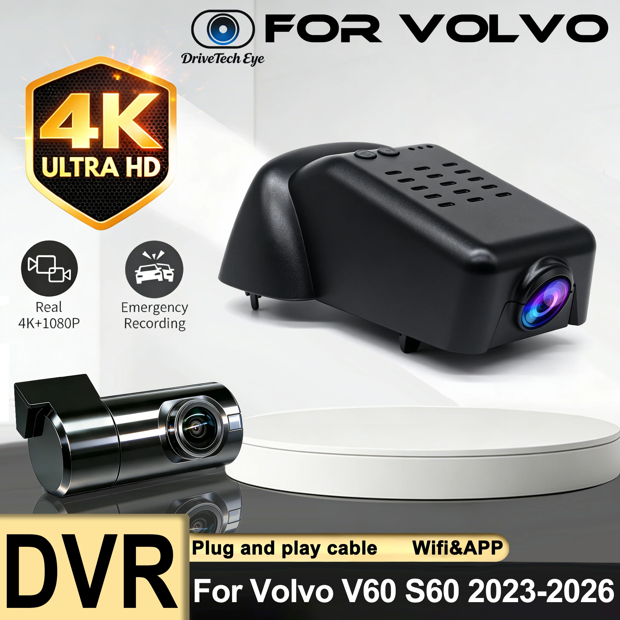 HD 4K Dash Cam DVR Ccamera For Volvo V60 S60 2023 2024 2025 2026 Car Dvr UHD Mini Camera WiFi Video Recorder
