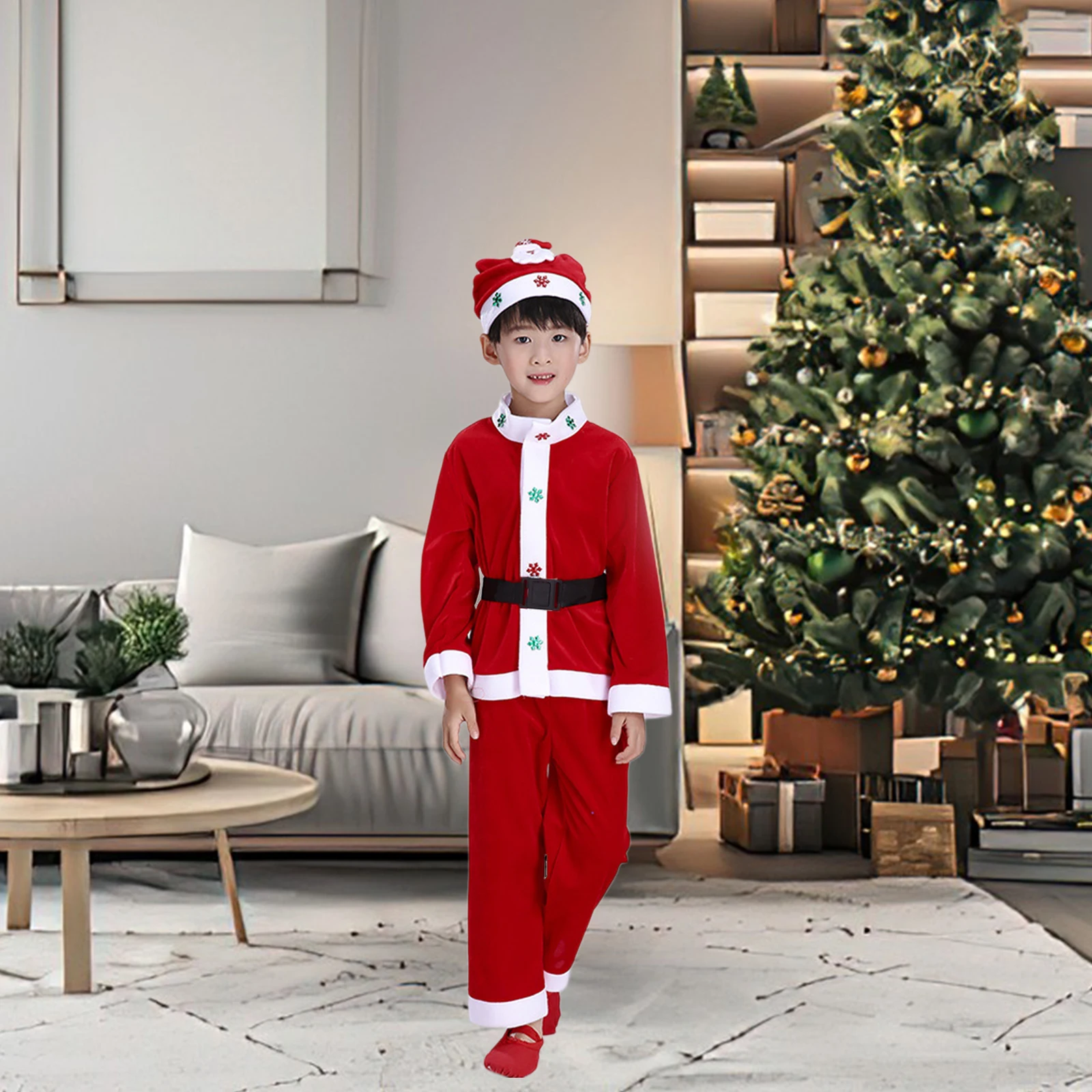 

Christmas Performing Suit Santa Claus Costume for Boy Kids Stage Outfit Toddler Soft Breathable Bright Color Christmas