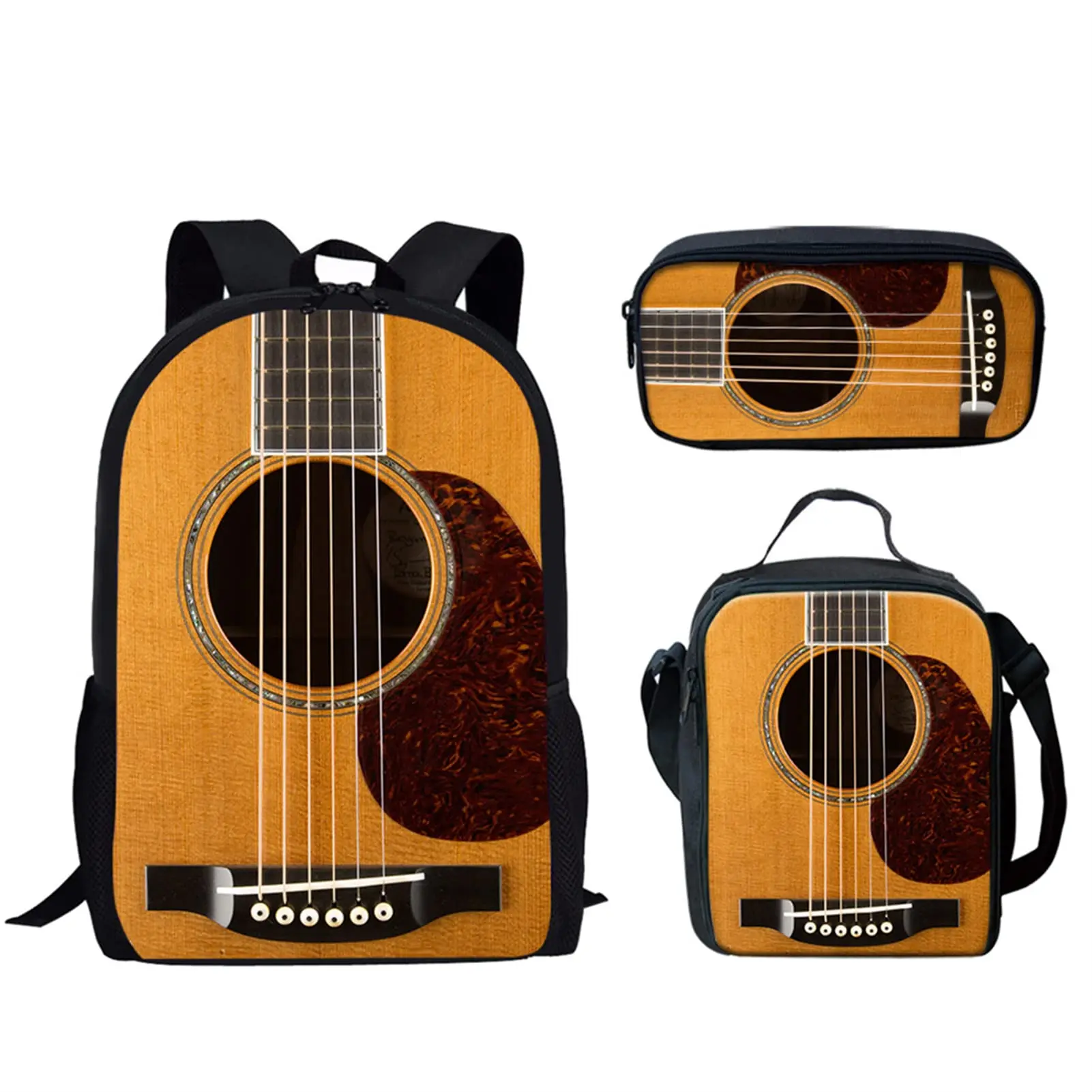 Mochilas escolares con estampado de guitarra de fuego para adolescentes, niños y niñas, mochila informal para estudiantes primarios, mochilas de gran capacidad, 3 juegos