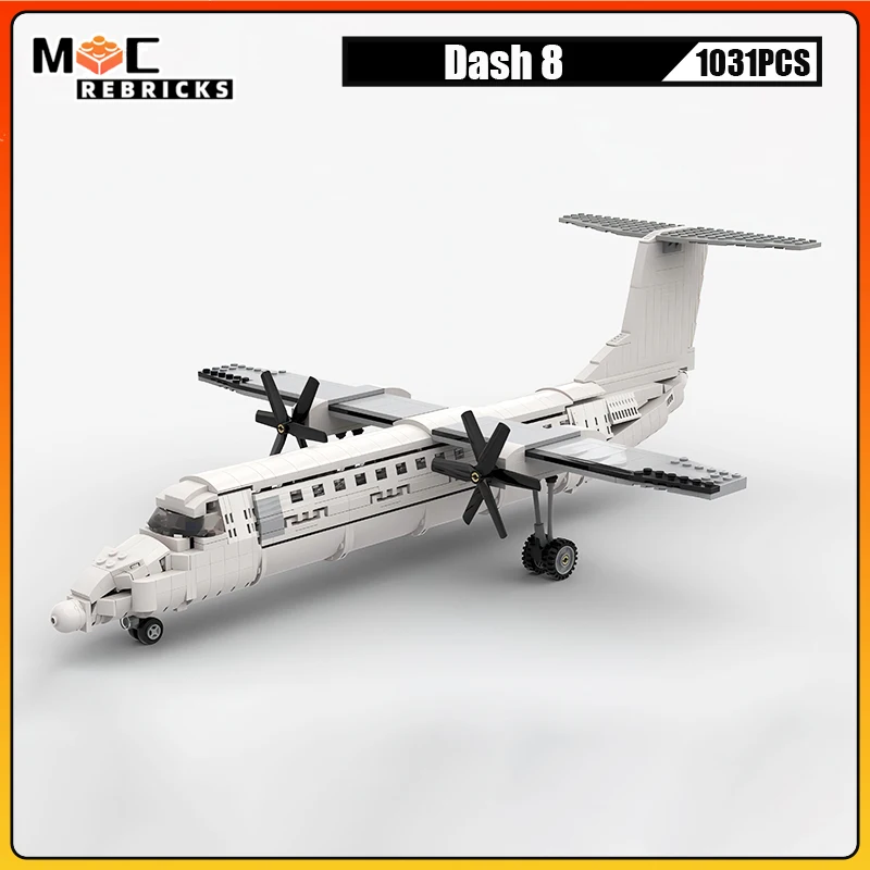 

MOC Customized Bricks Aircraft DeHavilland Dash 8 Passenger Airplane Technology Building Blocks Model Puzzle Toys Kid's Gifts