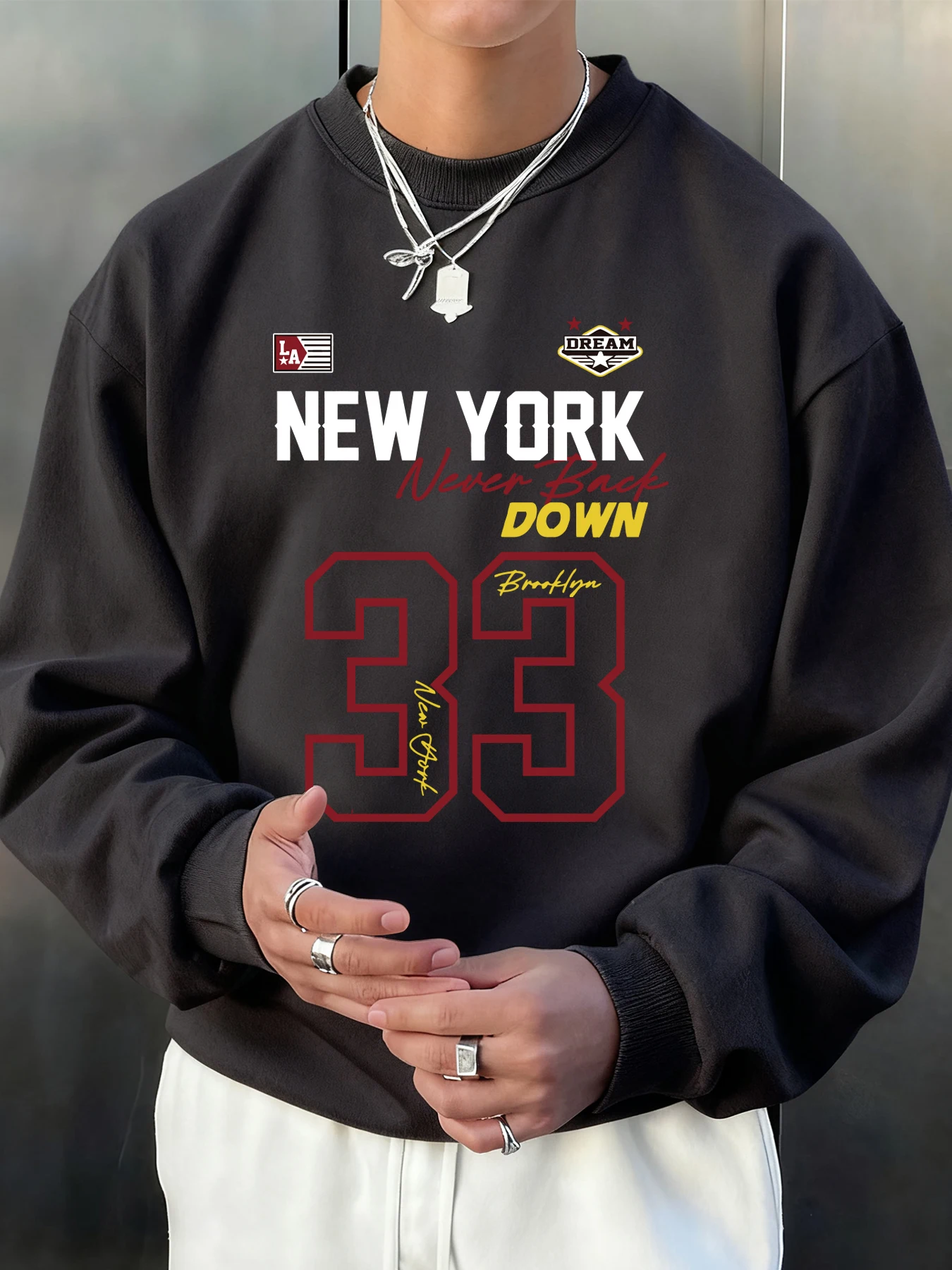 نيويورك أبدا عودة أسفل عدد 33 يطبع الرجال بلوزات دافئة متعدد الألوان البلوز ملابس رياضية عصرية غير رسمية الصوف الملابس #2