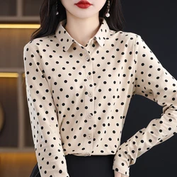 Women's New 100% Cotton Soft Sweater Polka-dot Knitted Polo Collar Long Sleeve Cardigan Spring Summer Shirt Ladies' Blouse Top