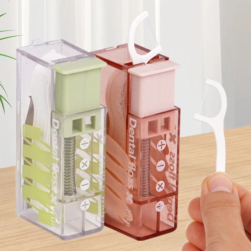 

1pc Portable Floss Dispenser Includes 10Pcs Floss Automatic Dental Floss Storage Box Press-on Disposable Flossing Sticks