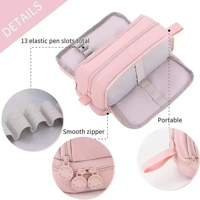 New Compartment Purple Large School Pencil Case Pen Bag Student Pencil Cases Cosmetic Bag Stationery Organizer Gift for Children