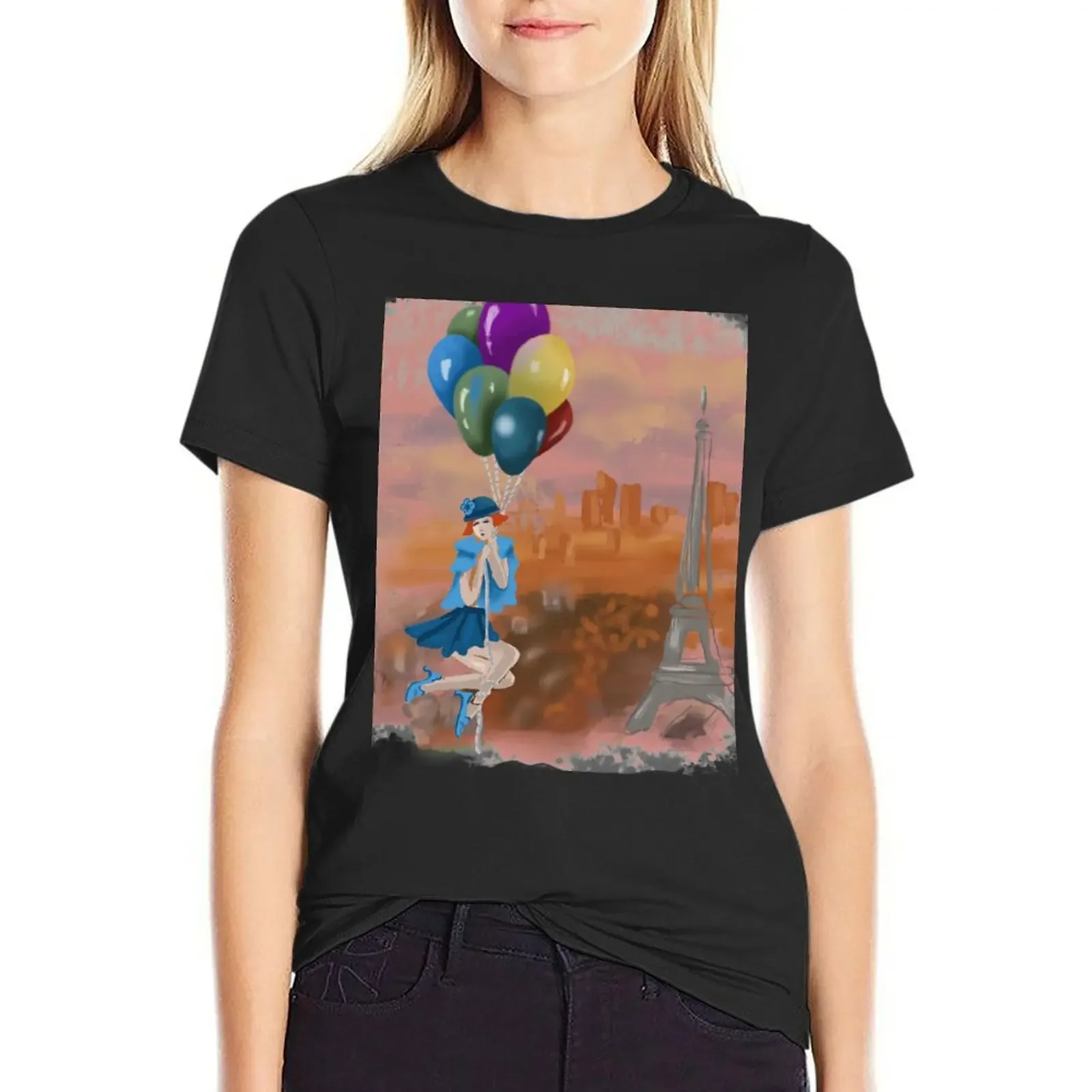 

Flying over Paris T-Shirt shirts graphic tees plus size tops anime aesthetic clothes Women's tops