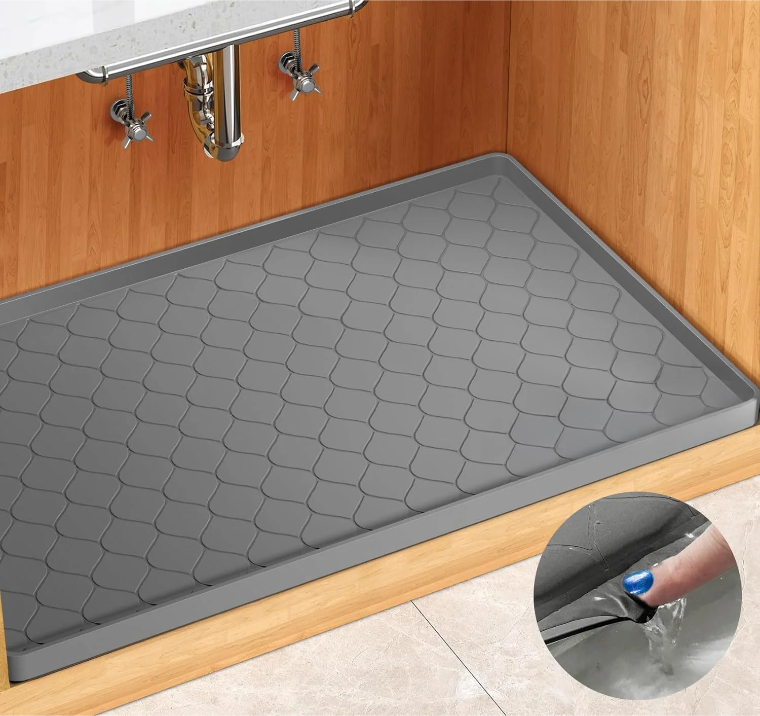 Waterproof Under Sink Mat -34” x 22” Cabinet Liner for Kitchen & Bathroom, Shelf Protector Silicone Under Sink Tray