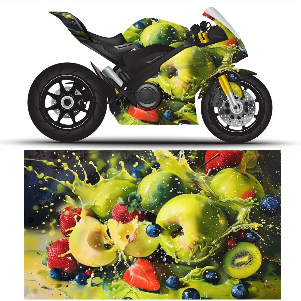 

2 PCS Motorcycle self-adhesive PVC sticker with a splash of colorful fruits pattern, motorcycle body film, suitable for most mot