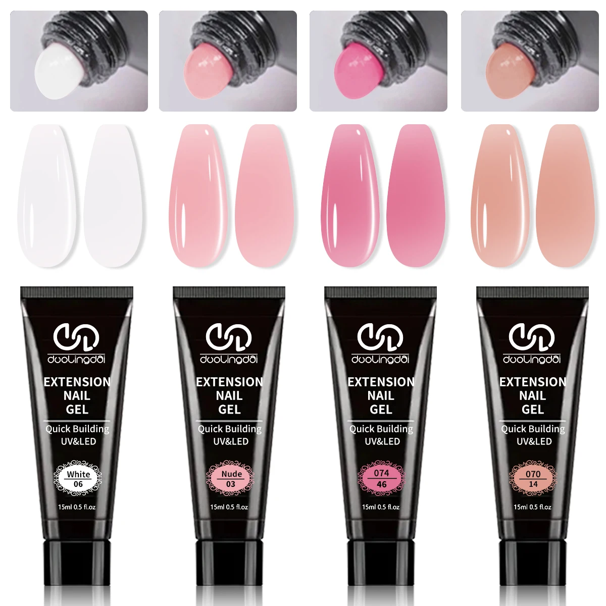 Poly Gel Kit, for Nail Extension Gel Set, 4 Classic Shades of Pink And Nude Builder Gel for Nail Art Enhancement gallery 1