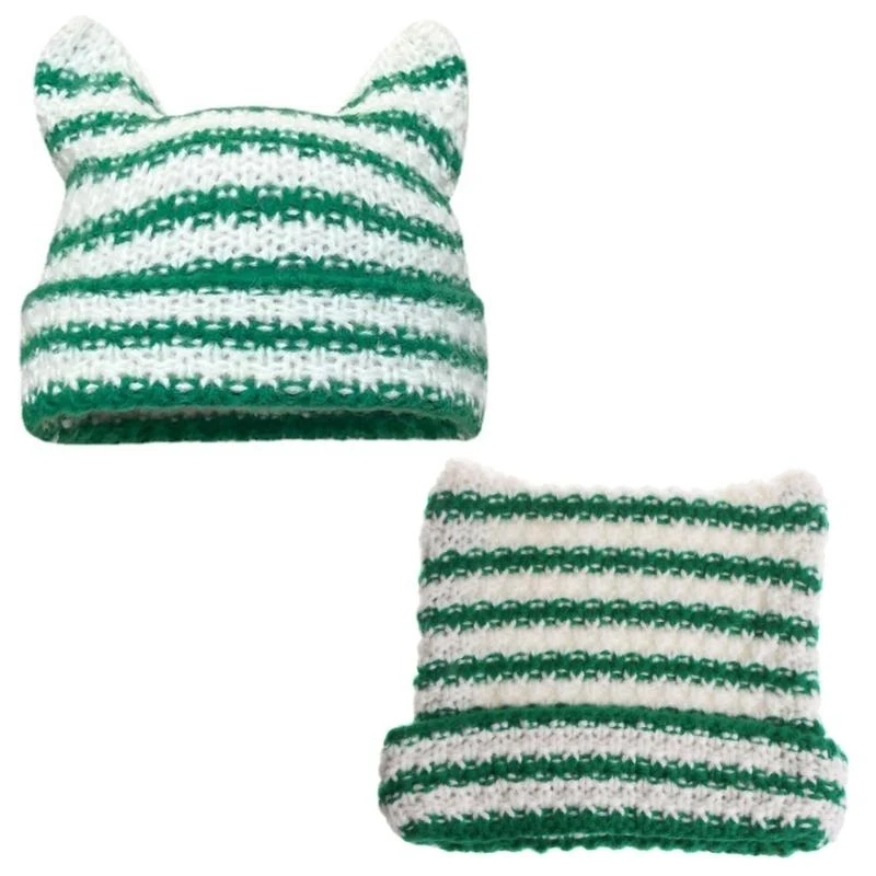 Crochet Knitted Hat Skullies Beanie Devil Horn Hat Beanie Bunny Hat Women Autumn Winter Warm Funny Hat