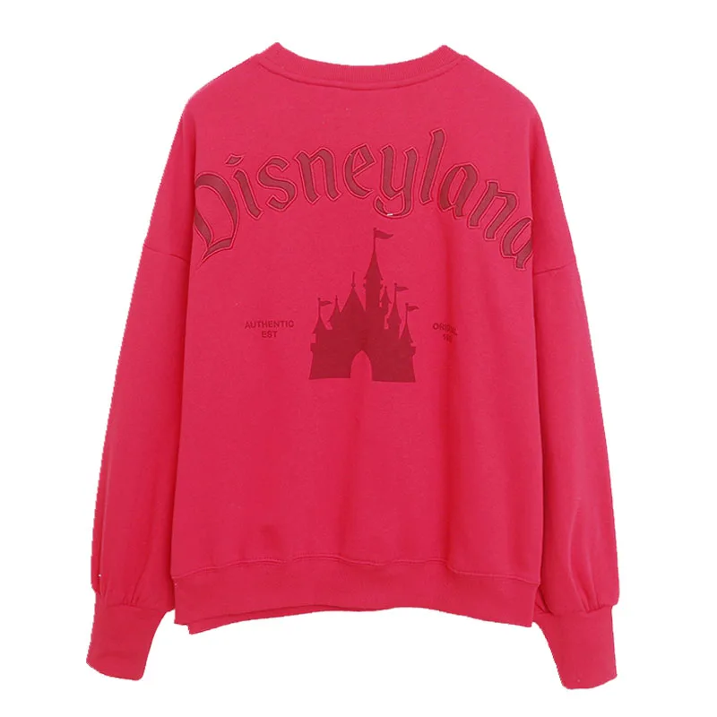 Disney Fleece Sweatshirt Disney World Disneyland Letter Embroidery O Neck Pullover Tops Long Sleeve Women Casual Loose Jumper