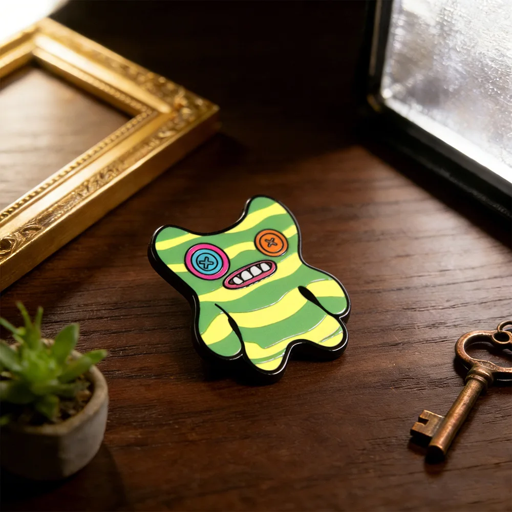 Cute Striped Monster Enamel Pin Cartoon Ugly Creature Metal Lapel Pin Backpack Badge Halloween Jewelry Gift