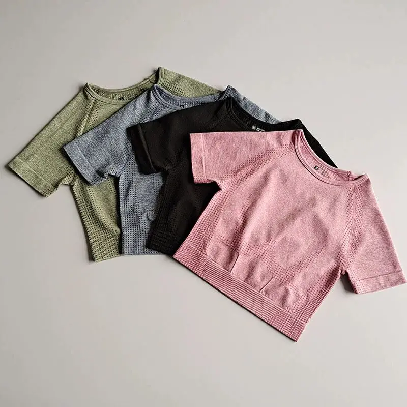 Women Seamless Yoga T-Shirt Fitness Crop Top Workout Gym Shirts Short Sleeve Quick-drying Yoga T-shirts Sportswear Female