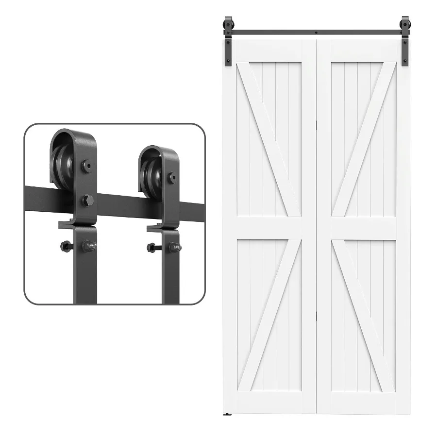 

3.3FT BiFolding Sliding Barn Door Hardware Track Kit Black Roller Kit for 2 Doors J Shape No Door