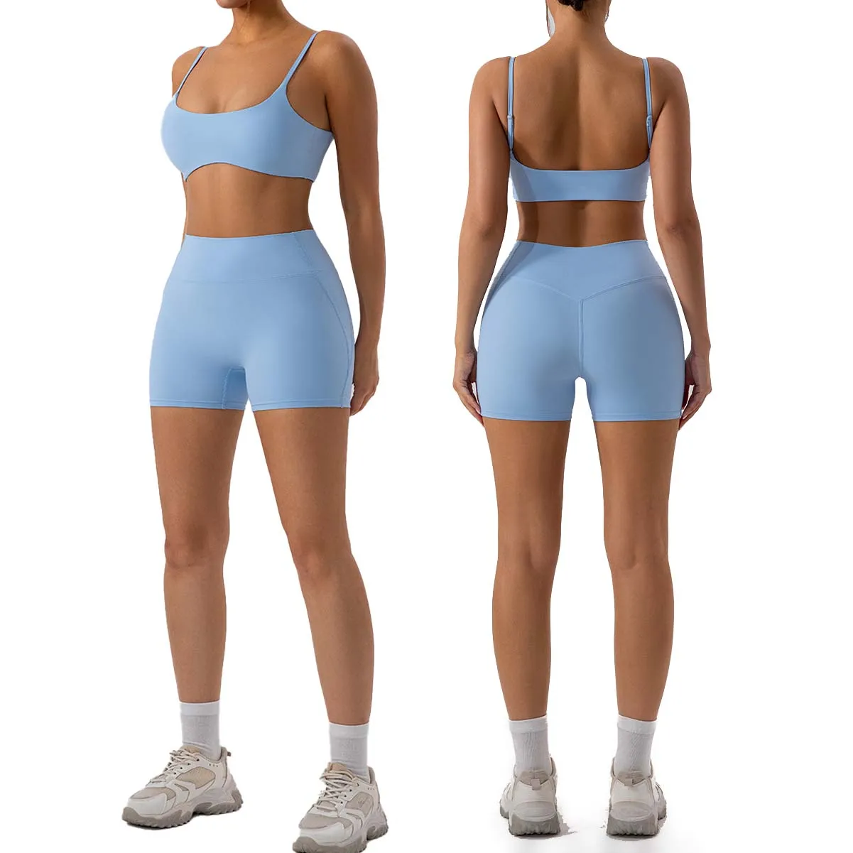Running Training Set Adjustable Shoulder Straps Fitness Yoga Bra & High Waist Legging/Shorts 2 Pcs Sports Set