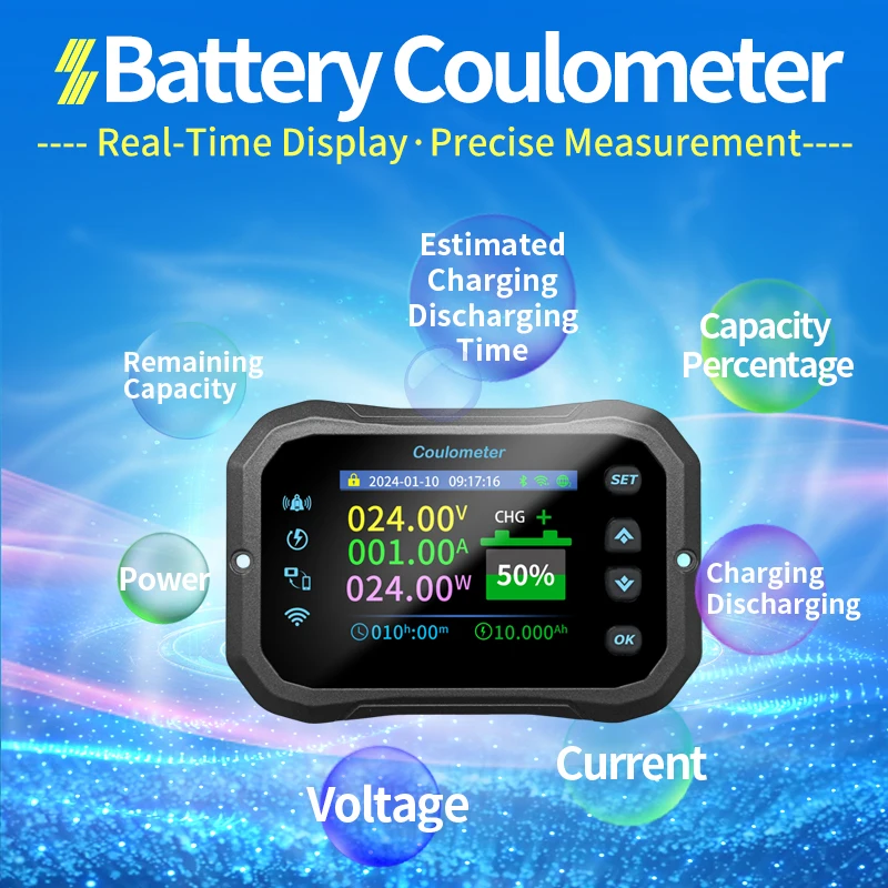 Imagem -04 - Medidor Coulomb com Wi-fi Alta Precisão Bidirecional Detecção de Corrente Exibe a Tensão da Bateria e Energia para rv e ev Km105f