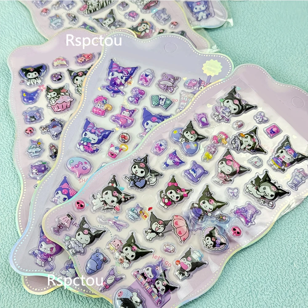 4 pçs sanrio dos desenhos animados kuromi minha melodia cinnamoroll 3d alívio adesivos bonito decoração adesivo diy portátil telefone recompensa decalques brinquedos