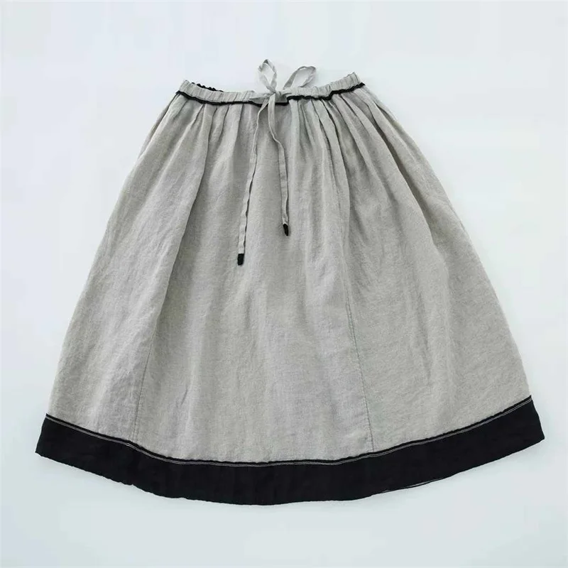 

Lettuce Home Q2133 Linen Casual Spring Summer Half Skirt mid Waist A-Line Skirt Commute Artistic Style Loose Fit Thin Model