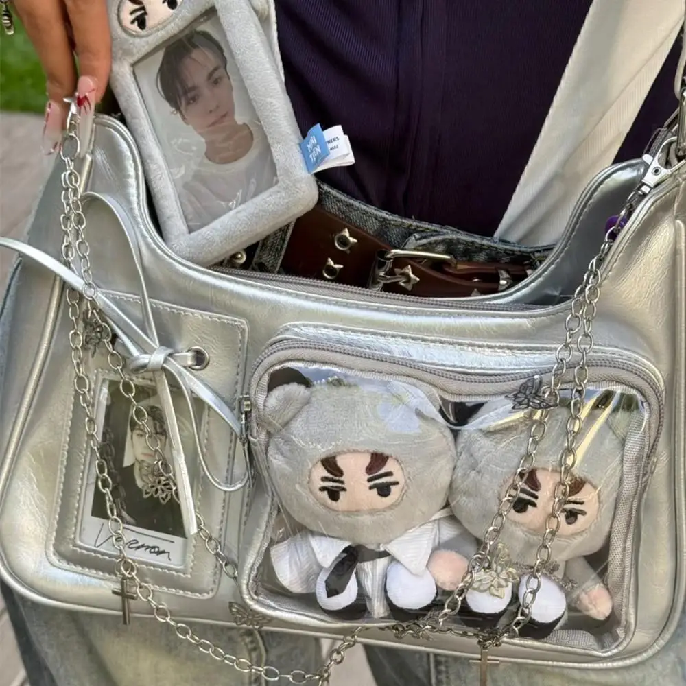 Y2K Borse da scuola Harajuku giapponesi per ragazze adolescenti Nuovo 2025 Borsa a tracolla trasparente Itabag Distintivi fai da te Piastra di visualizzazione Borsa Ita