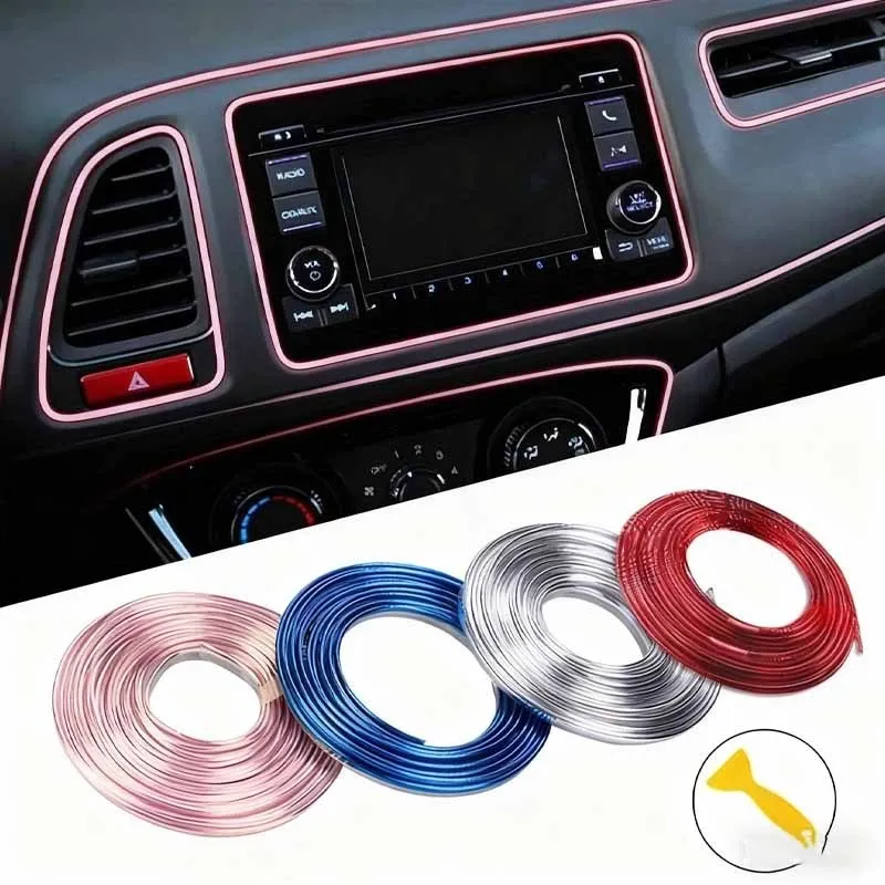 Pink Electroplated Car Interior Trim Strips - Easy to Install, Fits Door Panels & Dashboard
