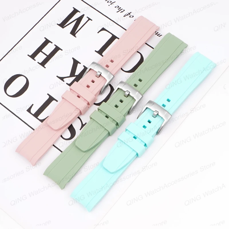 20mm 22mm Curved End Arc Rubber Watch Bands for Rolex Silicone Straps for Swatch Universal Sport Waterproof Bracelet for Citizen